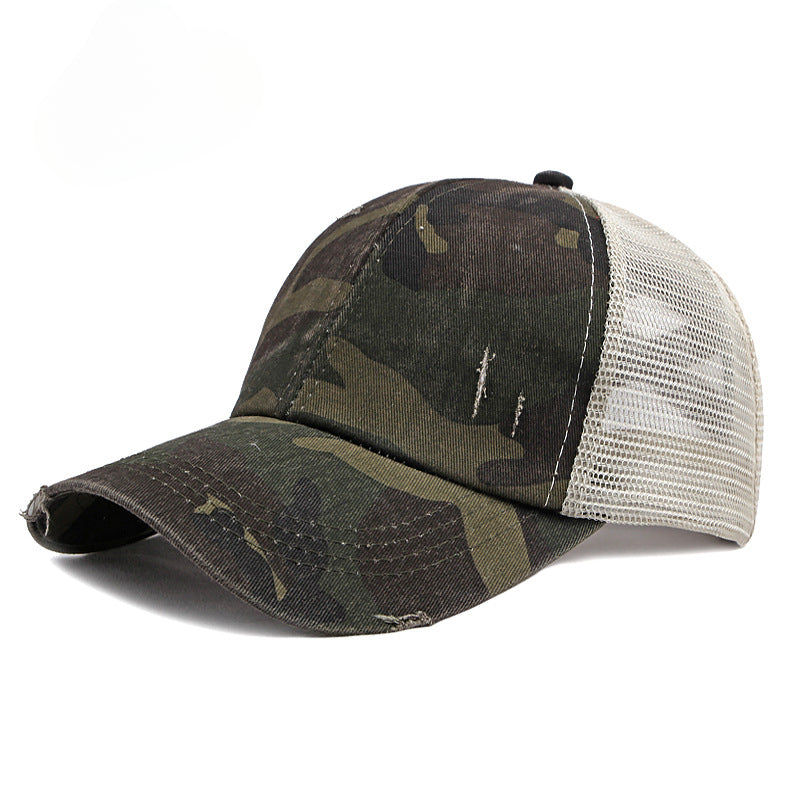 Wholesale Breathable Mesh Washed Distressed Crossover Ponytail Baseball Cap